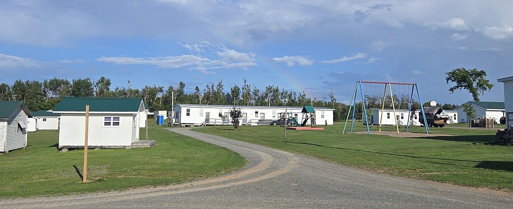 Rows of cabins, and a small playground