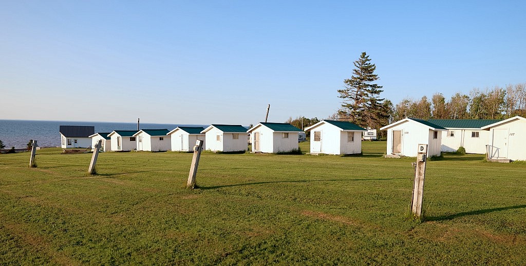 Row of cabins nicknamed birdhouses